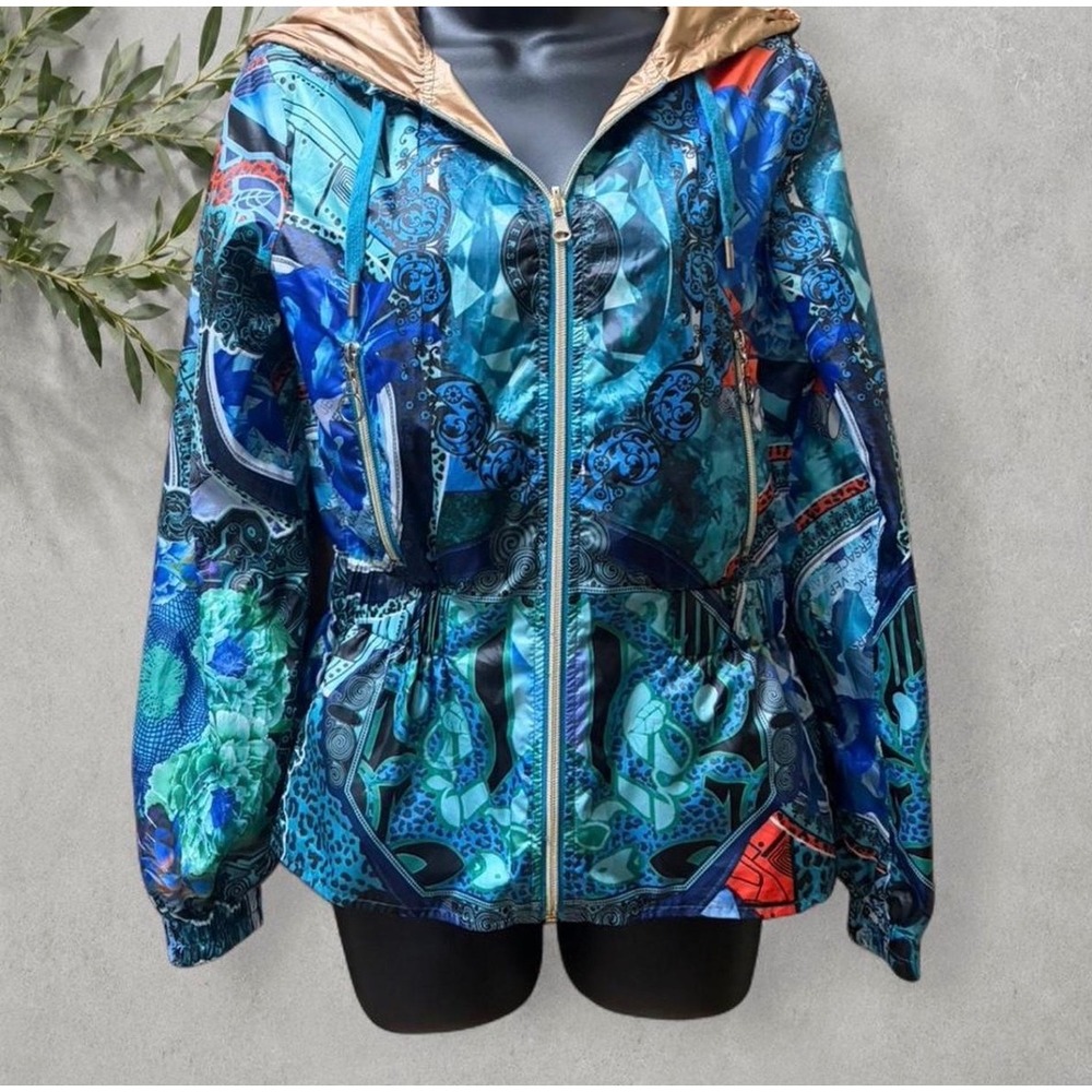 Versace Jeans Couture Reversible Baroque Print Windbreaker Jacket Gold Hood